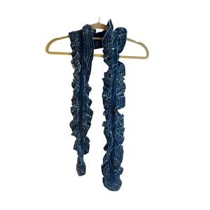 Elizabeth Gillett Velvet Ruffled Silk Blend Scarf Boho Luxe Gypsy Hippie Blue‎